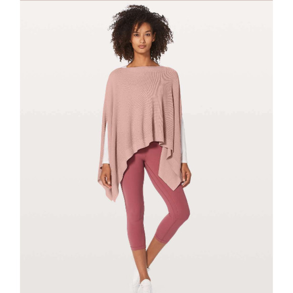 Lululemon Forward Flow Cape Poncho O/S Cashmere Blend Heathered Mink Berry Wrap - Picture 9 of 9